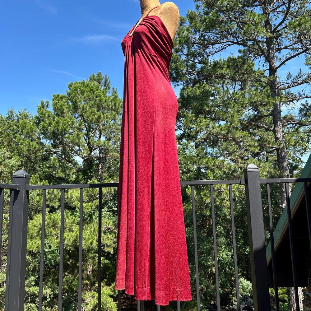 Vintage 70s Rusty Red Draped Gathered Grecian Empire Waist Flowy Maxi Dress S - Picture 3 of 8